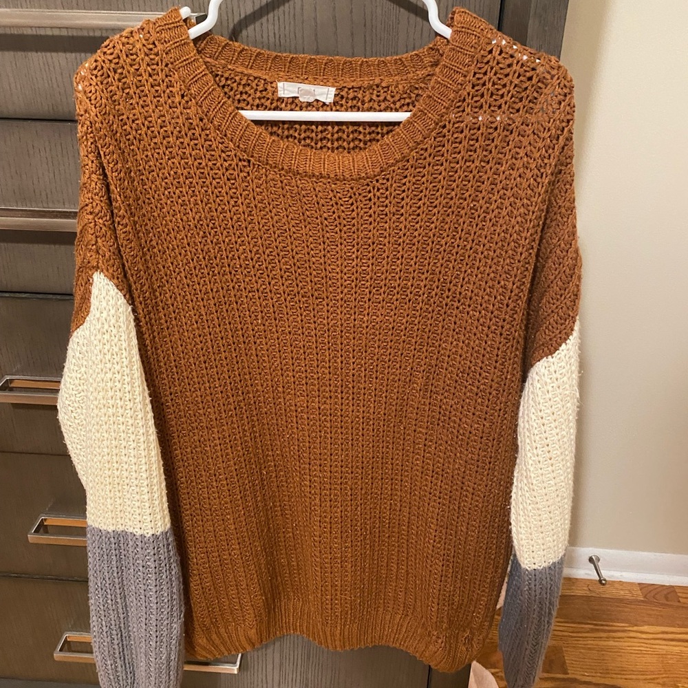Rust, Gray And Cream Color Block Sweater - image 1